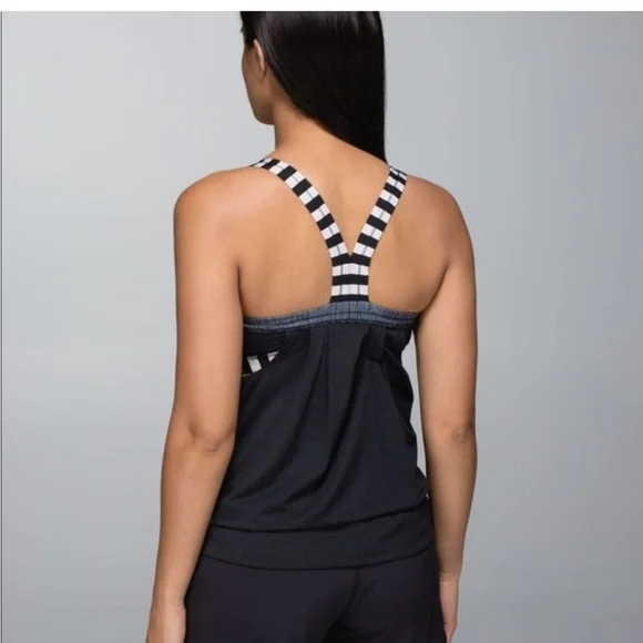 Lululemon Athletica Black Tank with Striped Straps - Picture 1 of 6